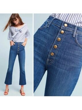 MOTHER Hustler Snap Down Ankle Fray In Medium Kitty Jeans, size 26